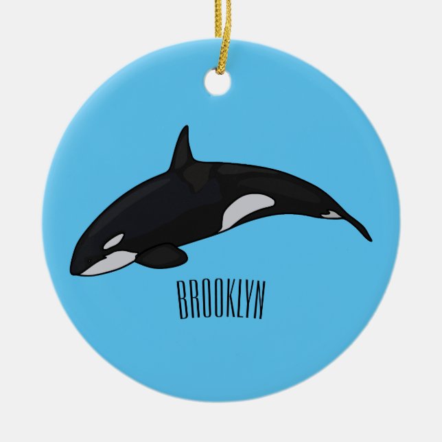 Killer whale cartoon illustration ceramic tree decoration (Front)