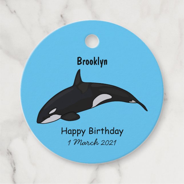 Killer whale cartoon illustration favour tags (Front)