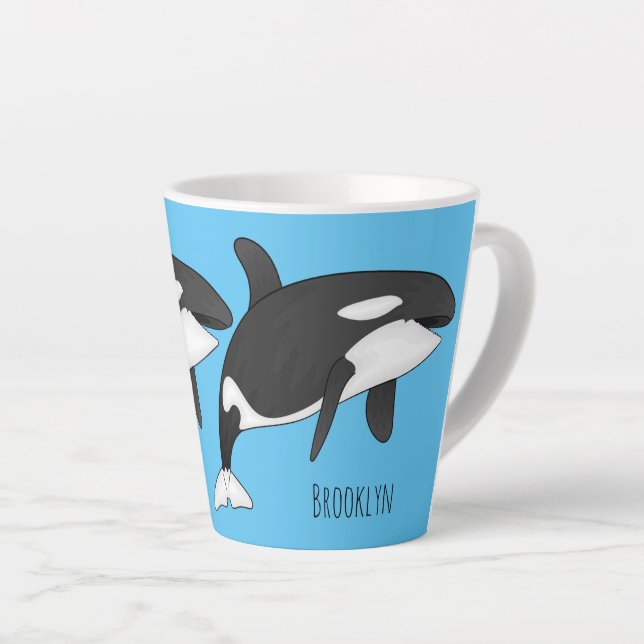 Killer whale cartoon illustration  latte mug (Right Angle)