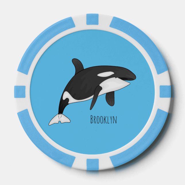 Killer whale cartoon illustration poker chips (Front)