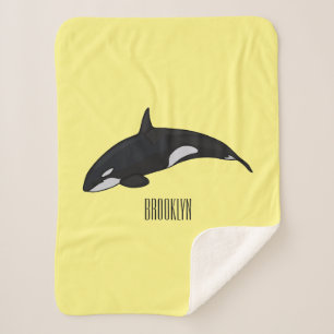 Killer whale cartoon illustration sherpa blanket