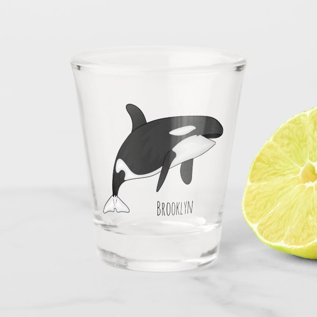 Killer whale cartoon illustration shot glass (Front)