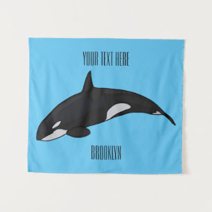Killer whale cartoon illustration tapestry