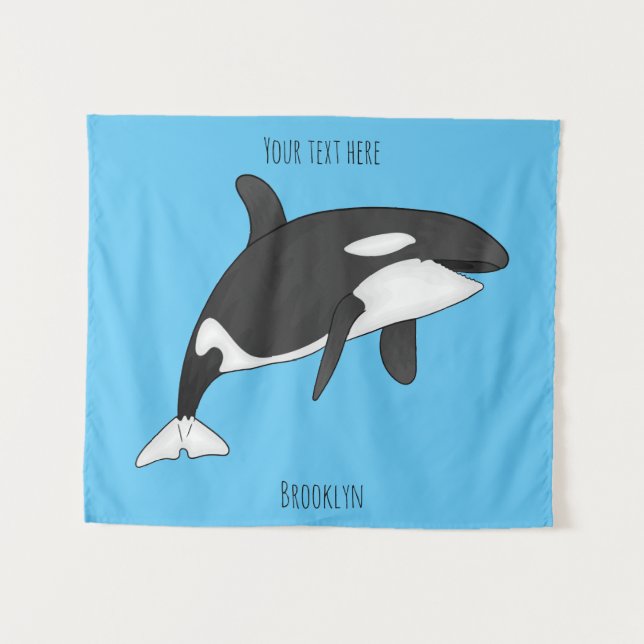 Killer whale cartoon illustration tapestry (Front (Horizontal))