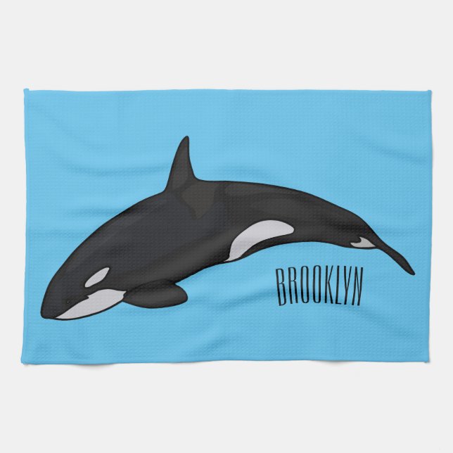 Killer whale cartoon illustration tea towel (Horizontal)