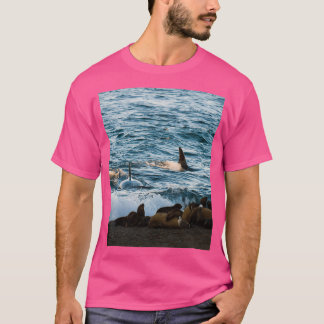 Killer whale hunting seals on the beach T-Shirt