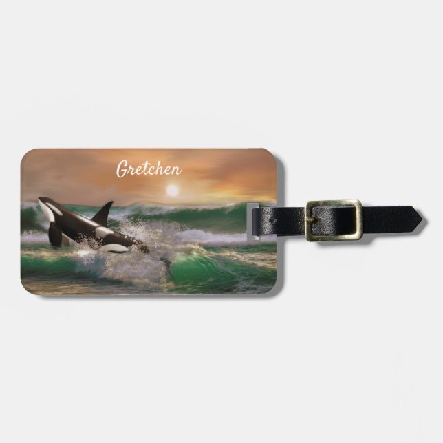 Killer Whale in Rough Sea   Luggage Tag (Front Horizontal)