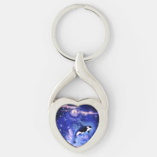 Killer Whale on Blue Full Moon Keychain Painting