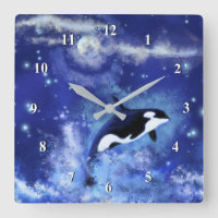 Killer Whale on Full Moon - Art Drawing - Blue