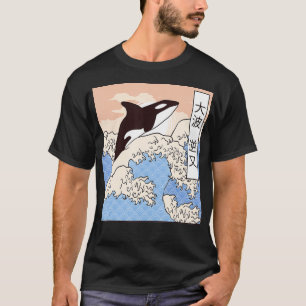 Killer Whale Riding The Greats Wave Orca Japanese  T-Shirt