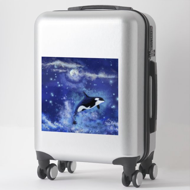 Killer Whale Sticker Blue Full Moon Night (Suitcase)