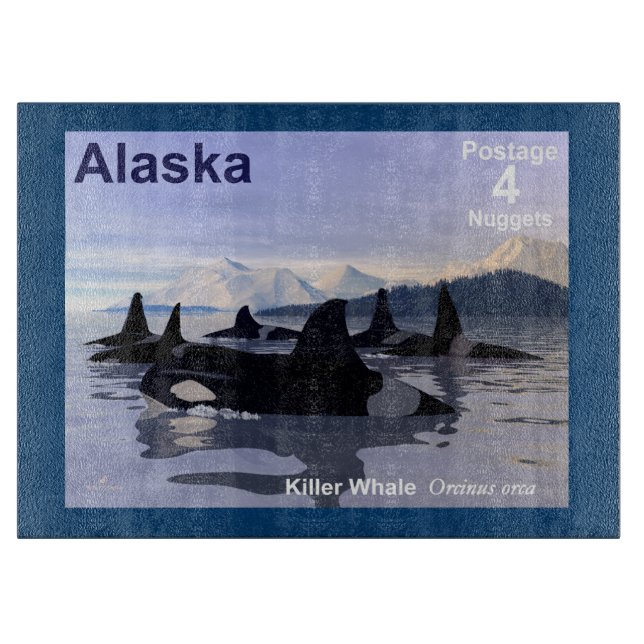 Killer Whales - Alaska Postage Cutting Board (Front)