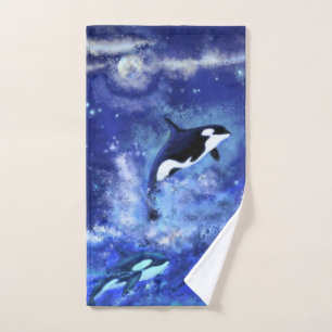 Killer Whales Blue Full Moon Bath Towel Set