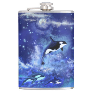 Killer Whales Flask Blue Full Moon Night