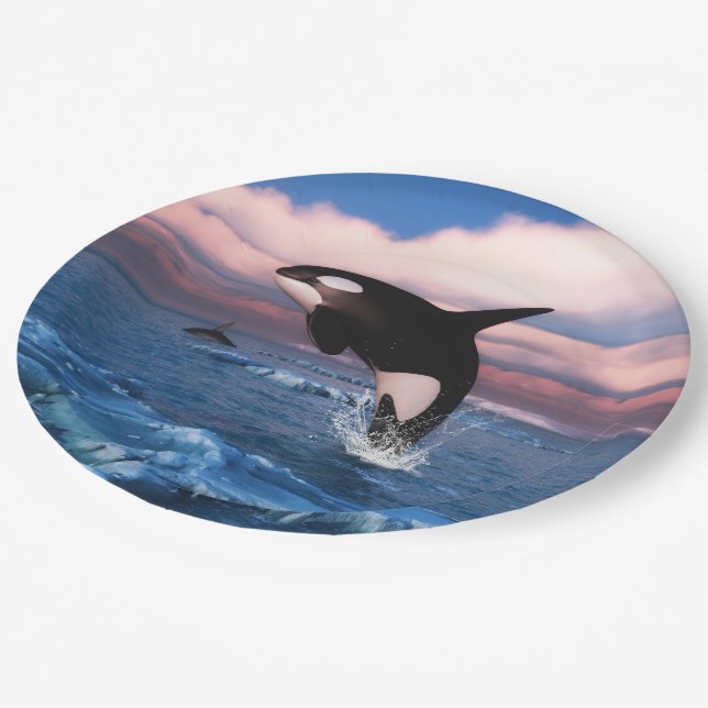 Killer Whales In The Arctic Ocean Paper Plate (Angled)