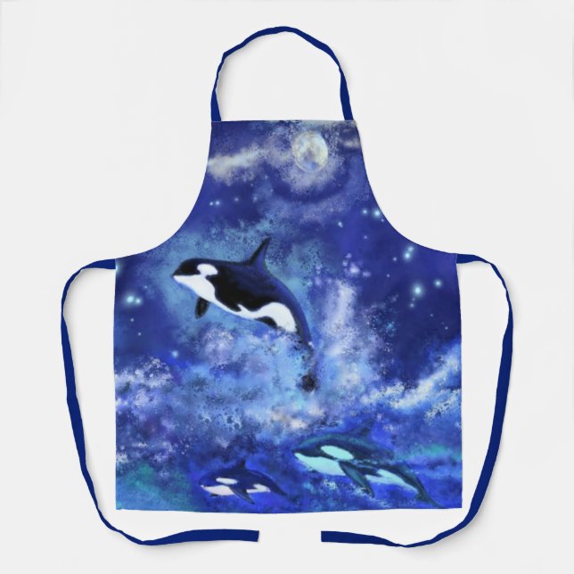 Killer Whales on Blue Full Moon Apron (Front)