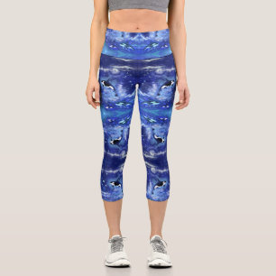 Killer Whales on Blue Full Moon Capri Leggings