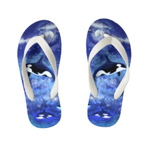 Killer Whales on Blue Full Moon Kid's Jandals