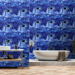 Killer Whales on Blue Moonlonght Wallpaper