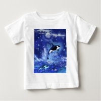 Killer Whales on Full Moon - Art Drawing