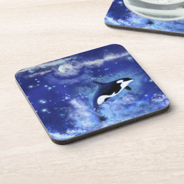 Killer Whales on Full Moon - Art Drawing Coaster (Left Side)