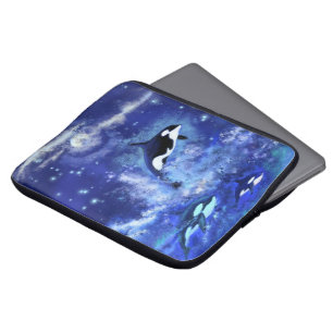 Killer Whales on Full Moon - Art Drawing Laptop Sleeve