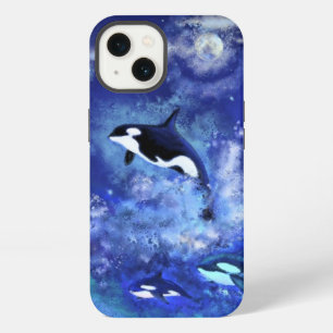 Killer Whales on Full Moon Painting Blue iPhone 13 Case