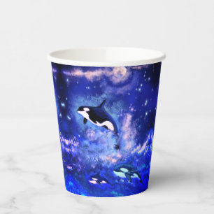 Killer Whales on Full Moon Paper Cups - Painting 