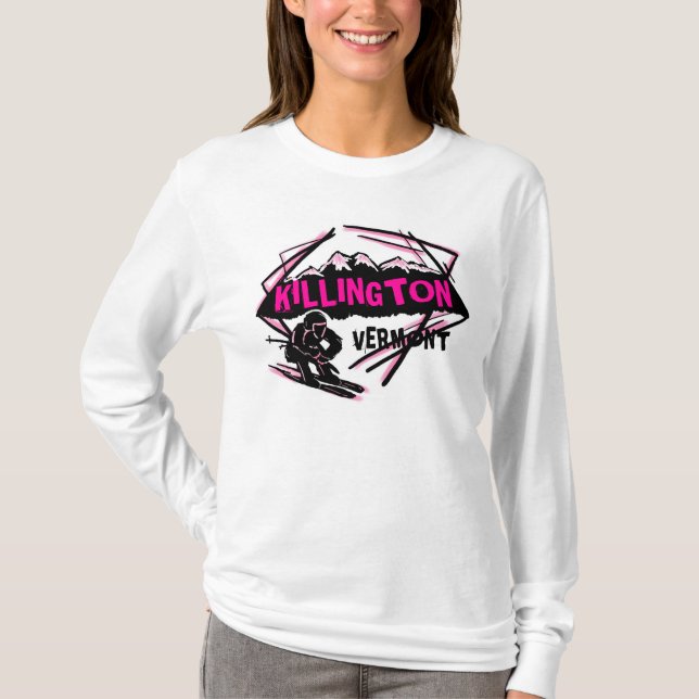Killington Vermont pink black ski logo hoodie T-Shirt (Front)
