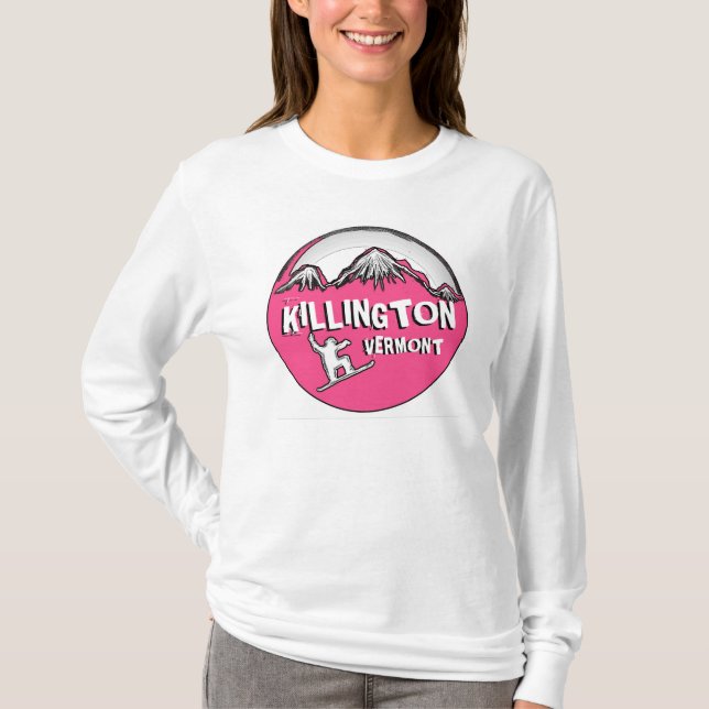 Killington Vermont pink ladies snowboard hoodie T-Shirt (Front)