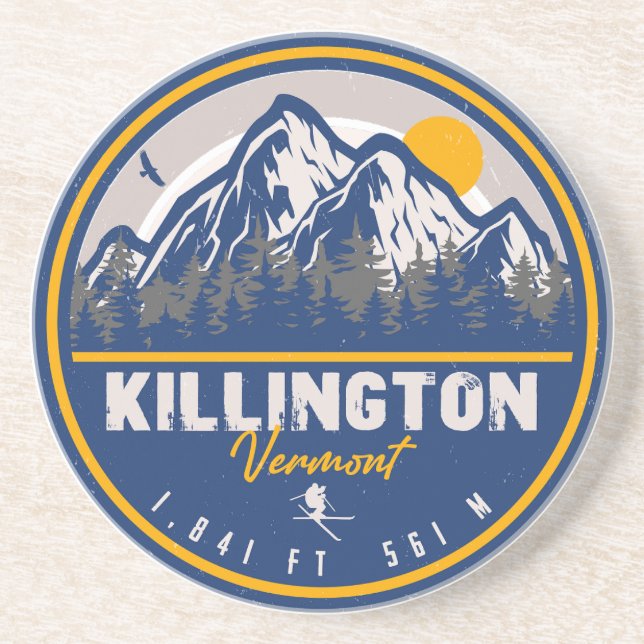 Killington Vermont Retro Sunset Ski Souvenirs Coaster (Front)