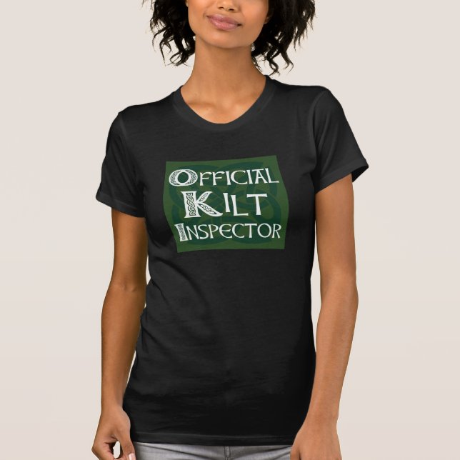 Kilt Inspector - Celtic green on black T-Shirt (Front)