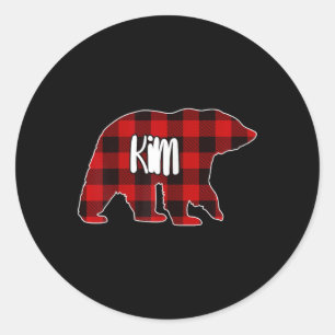 Kim Bear Custom Red Buffalo Plaid Christmas Pajama Classic Round Sticker