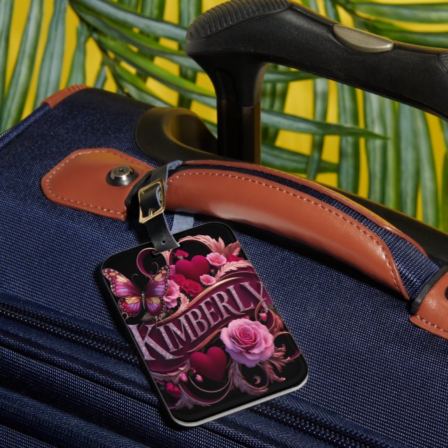 Kimberly's Floral Heart Luggage Tag (Front Insitu 1)