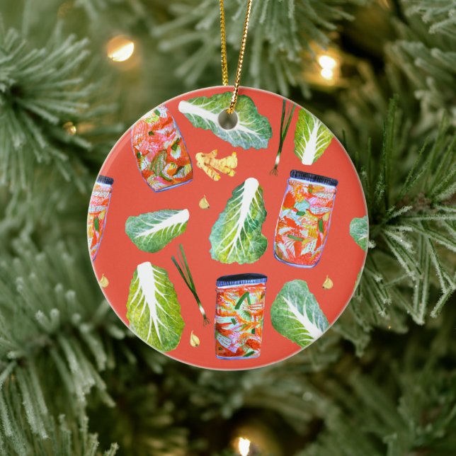Kimchi Ingredients Fun Fermentation Watercolor Ceramic Tree Decoration (Tree)