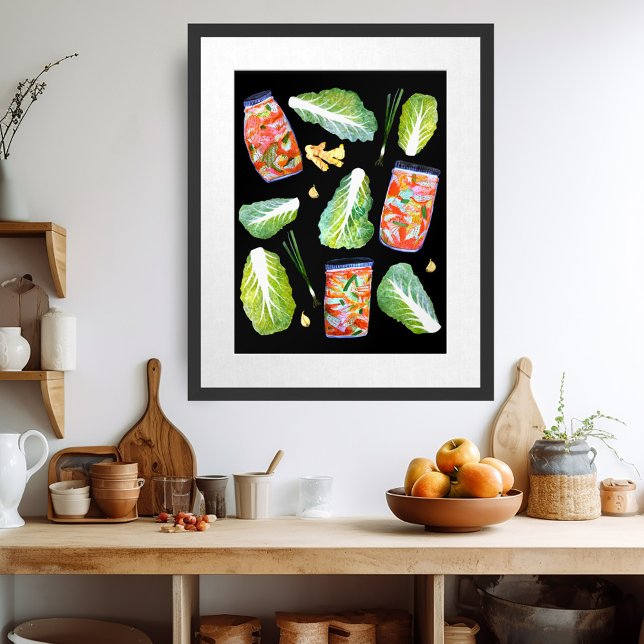 Kimchi Ingredients Spicy Watercolor Art Poster (Kimchi Ingredients Spicy Watercolor Wall Art Poster Korean cooking custom )
