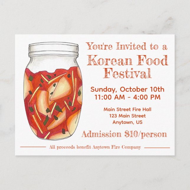 Kimchi Korean Food Festival Restaurant Pop-Up Invitation Postcard (Front)