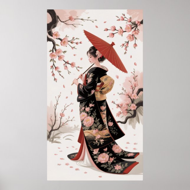 Kimono and Cherry Blossoms Poster (Front)