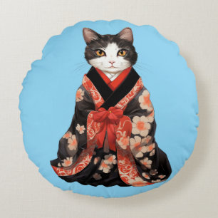 Kimono Cat (BLUE) Round Cushion