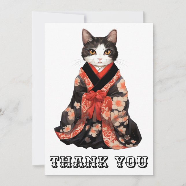  Kimono  Cat Thank You Card (Front)