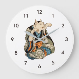 Kimono Cat, Utagawa Yoshifuji, Ukiyo-e Large Clock