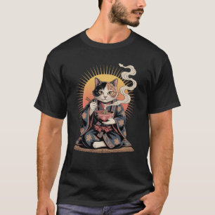 Kimono Cat with Ramen – Japanese-Inspired T-Shirt
