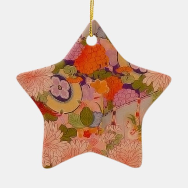 Kimono Flower Pink Floral Pattern Ceramic Tree Decoration (Front)