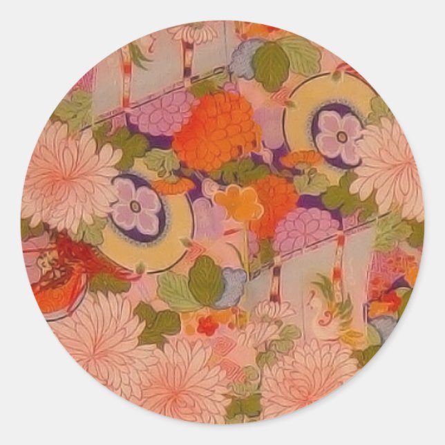 Kimono Flower Pink Floral Pattern Classic Round Sticker (Front)