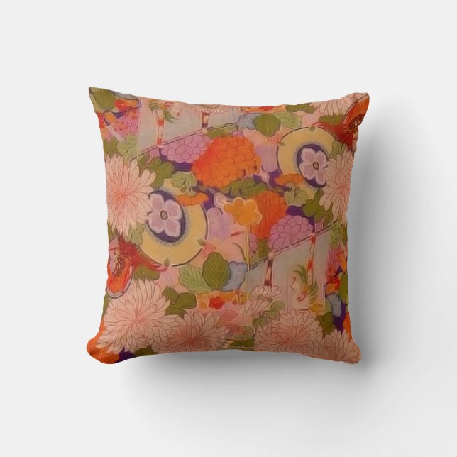 Kimono Flower Pink Floral Pattern Cushion (Front)