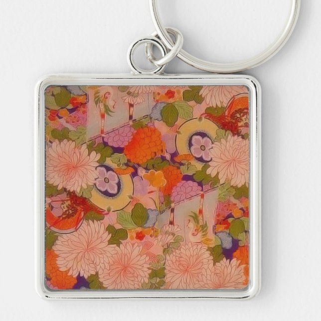 Kimono Flower Pink Floral Pattern Key Ring (Front)