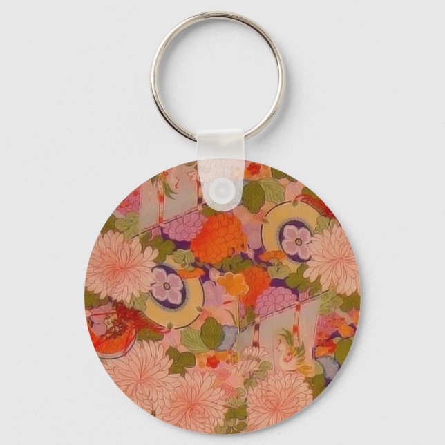 Kimono Flower Pink Floral Pattern Key Ring (Front)