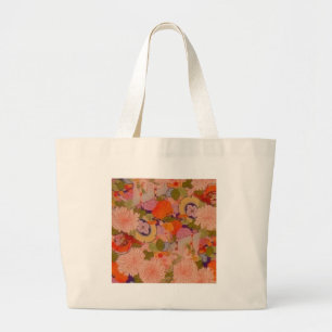 Kimono Flower Pink Floral Pattern Large Tote Bag