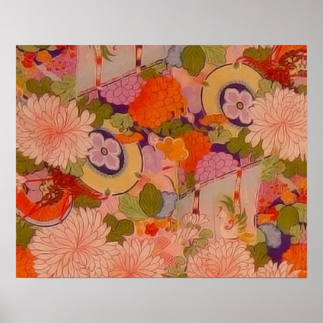 Kimono Flower Pink Floral Pattern Poster (Front)