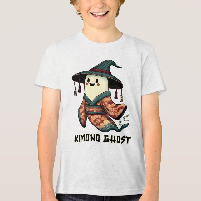 Kimono ghost - Trick or treat  - Happy halloween  Tri-Blend Shirt (Front)